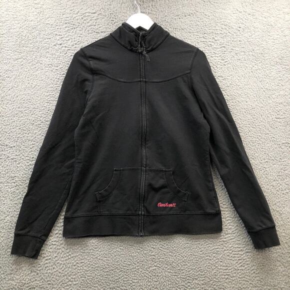 Vintage Carhartt WK143 Athletic Jacket Women's Large Long Sleeve Full Zip Black - Picture 1 of 8